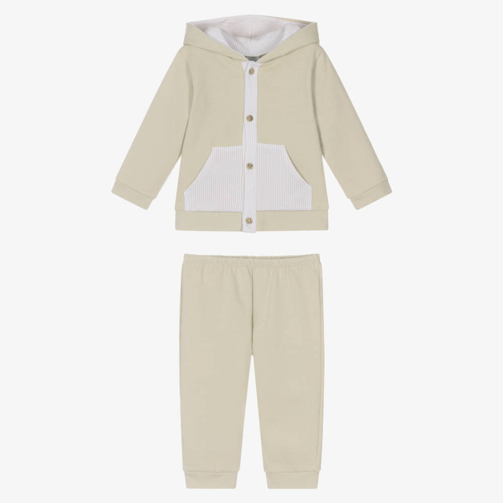 Babidu-Boys Beige Cotton Hooded Tracksuit | Childrensalon Outlet