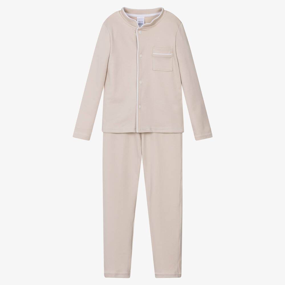 Babidu-Boys Beige Cotton Jersey Pyjamas  | Childrensalon Outlet