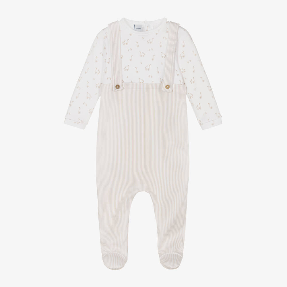 Babidu-Boys Beige Cotton Striped Sleepsuit | Childrensalon Outlet