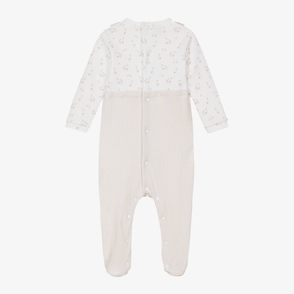 بابيدو -أفرول بيبي غرو ولادي مقلم قطن لون أبيض وبيج فاتح | Childrensalon Outlet