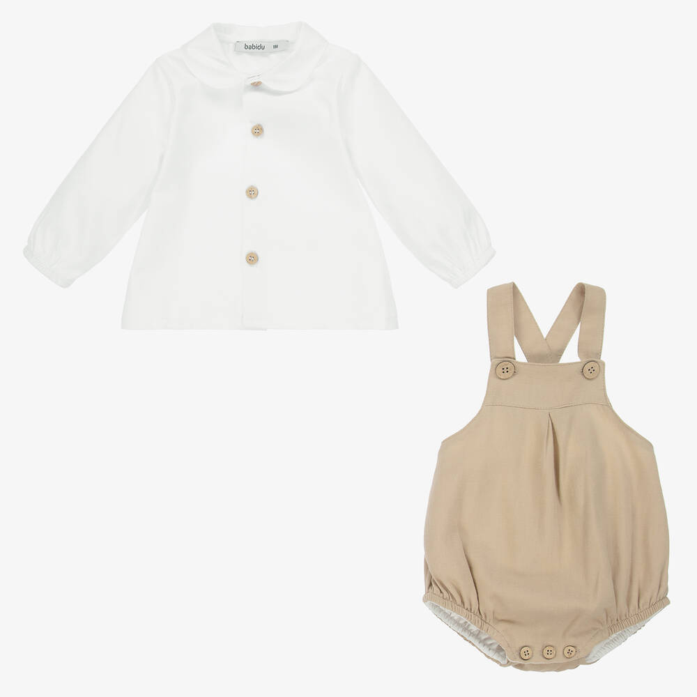 Babidu-Boys Beige Dungaree Set | Childrensalon Outlet