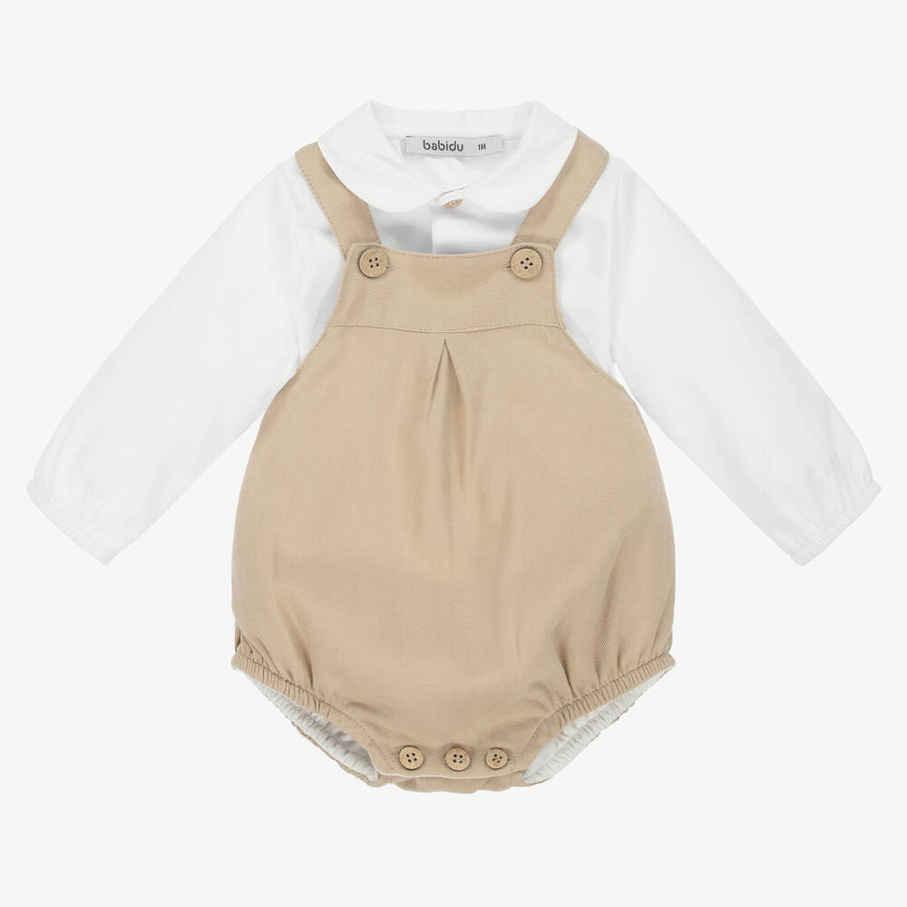 Babidu - Boys Beige Dungaree Set | Childrensalon