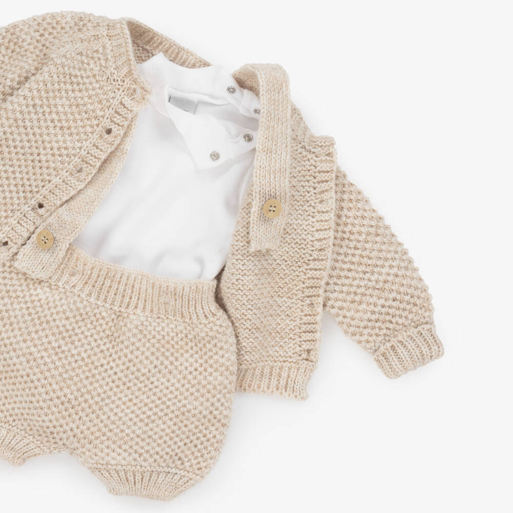 Babidu-Boys Beige Knit Cardigan Set | Childrensalon Outlet