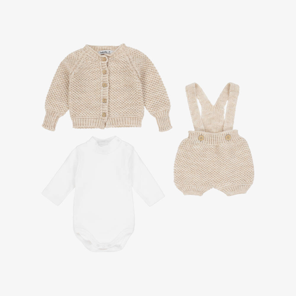 Babidu-Boys Beige Knit Cardigan Set | Childrensalon Outlet