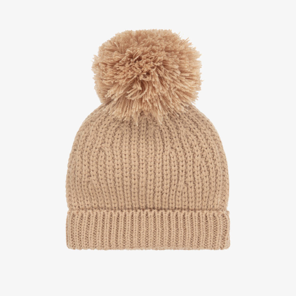Babidu-Boys Beige Knit Pom-Pom Hat | Childrensalon Outlet