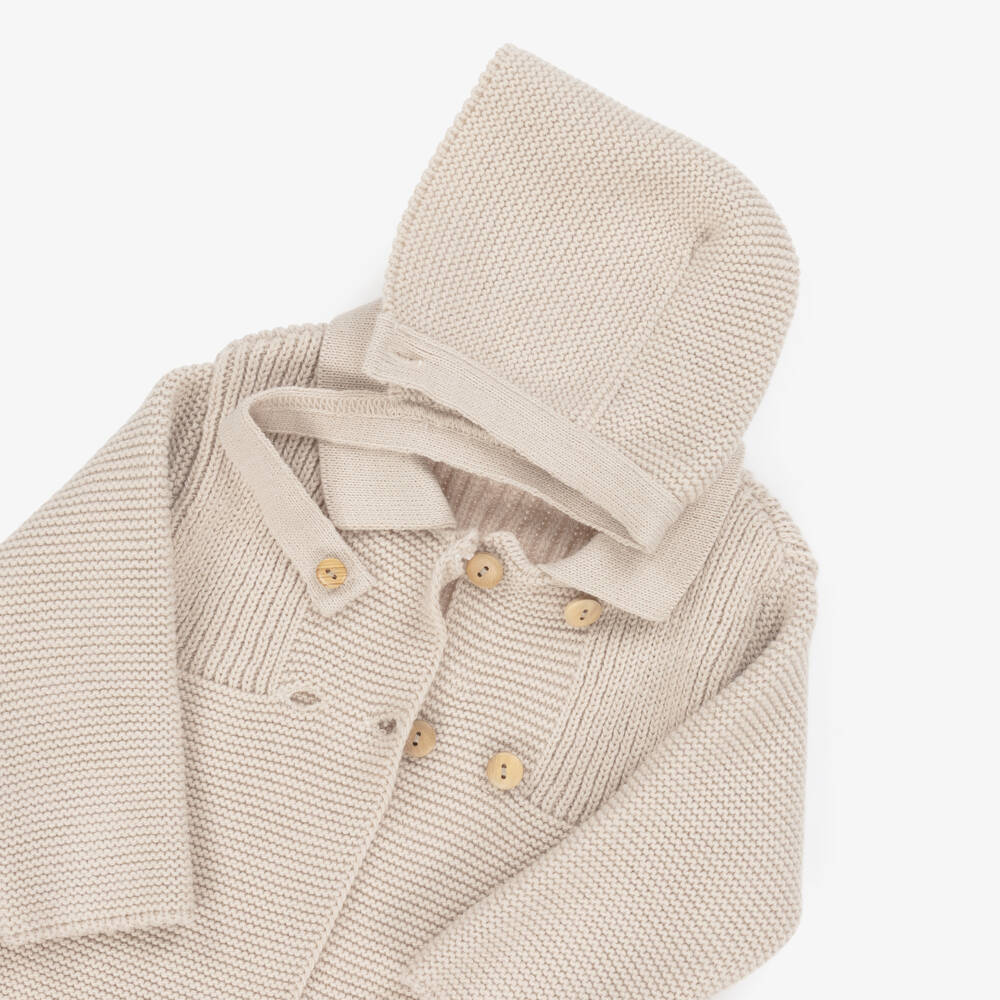 Babidu-Бежевый вязаный комплект пальто для мальчиков | Childrensalon Outlet