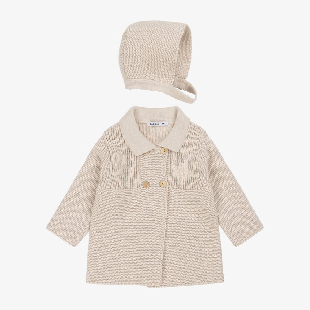 Babidu-Бежевый вязаный комплект пальто для мальчиков | Childrensalon Outlet