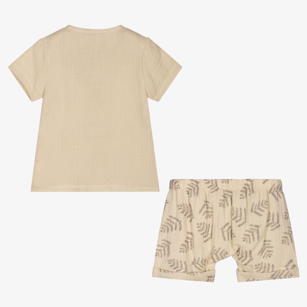Babidu-Boys Beige Leaf Shorts Set | Childrensalon Outlet