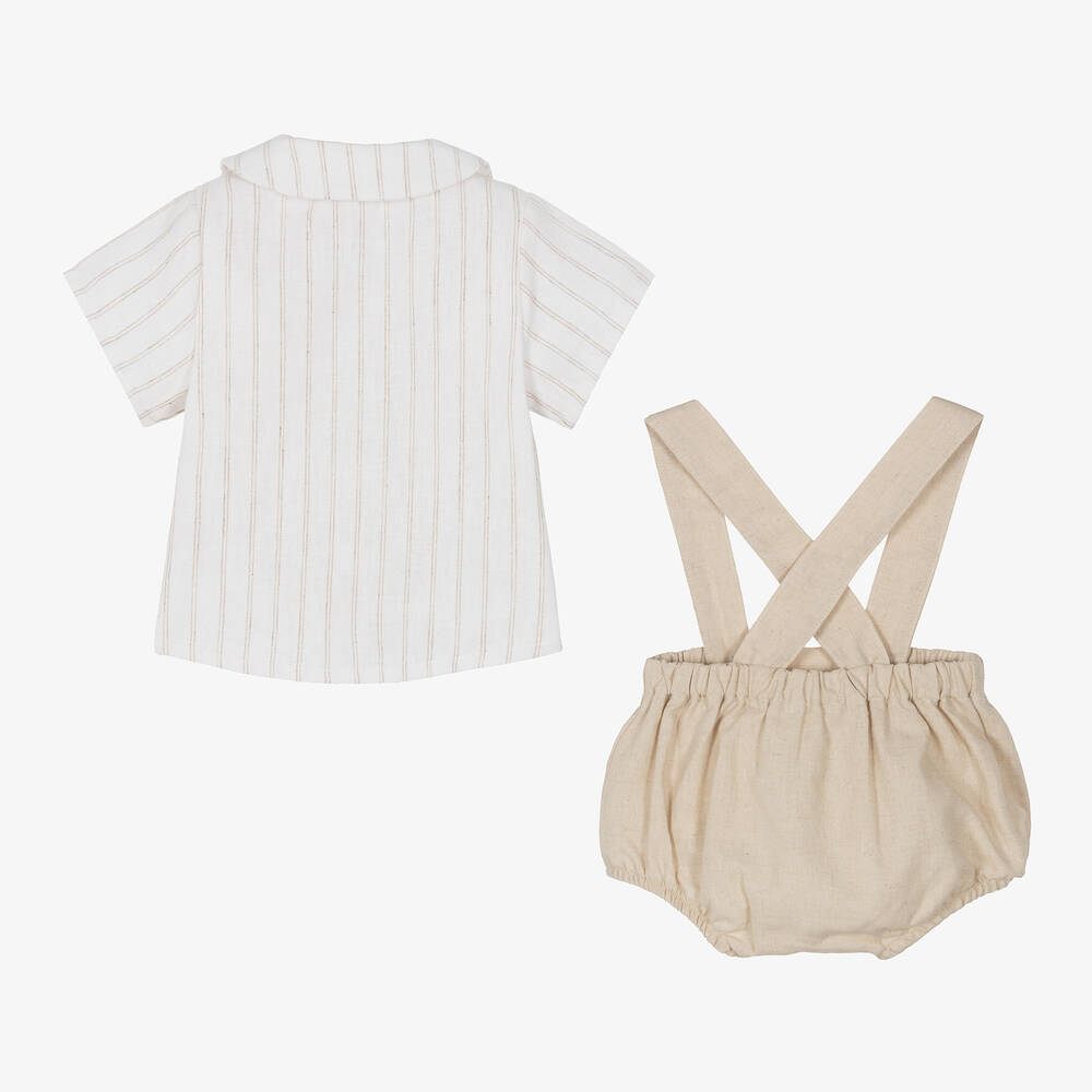Babidu-Boys Beige Linen & Cotton Shorts Set | Childrensalon Outlet