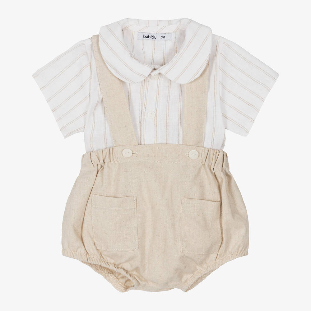 Babidu-Boys Beige Linen & Cotton Shorts Set | Childrensalon Outlet
