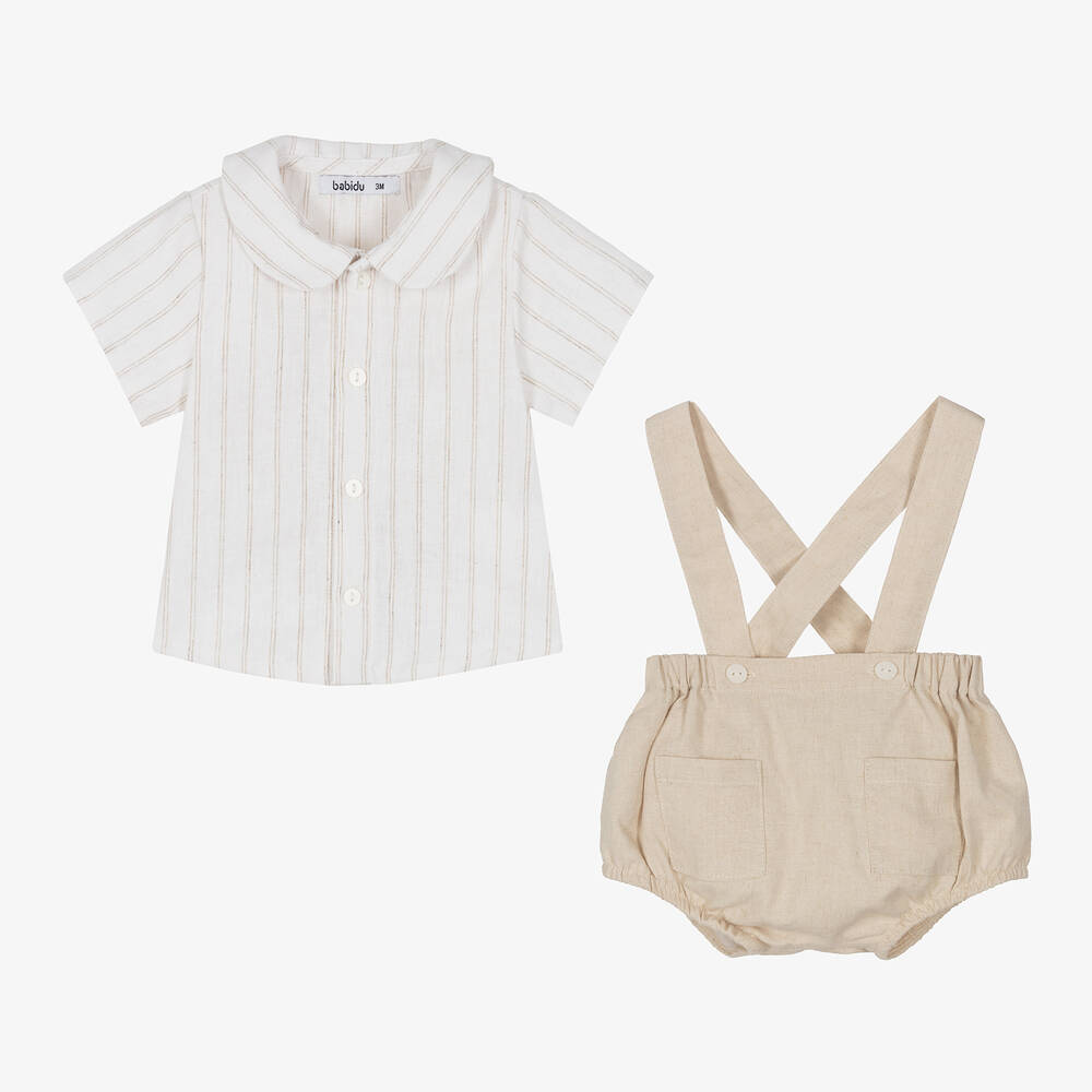 Babidu-Boys Beige Linen & Cotton Shorts Set | Childrensalon Outlet
