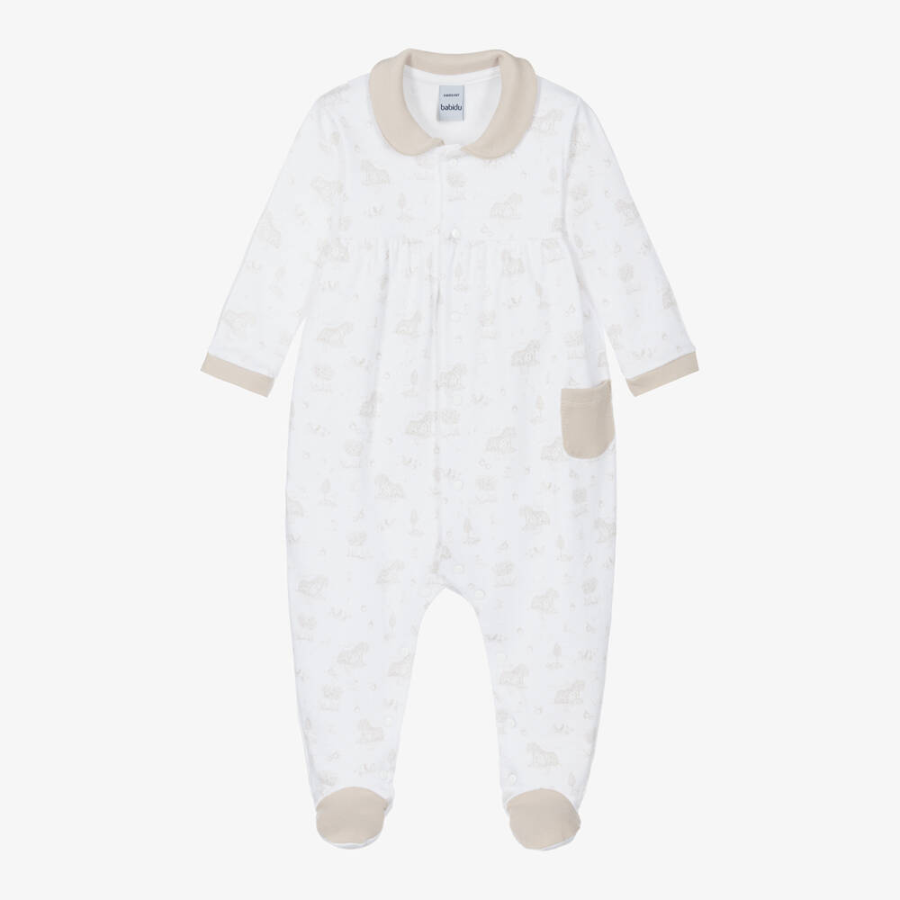 Babidu-Boys Beige Printed Babysuit | Childrensalon Outlet