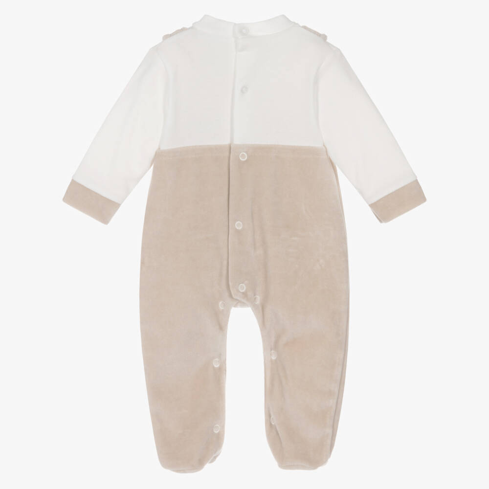 Babidu-Бежевый велюровый комбинезон с мишкой для мальчиков | Childrensalon Outlet