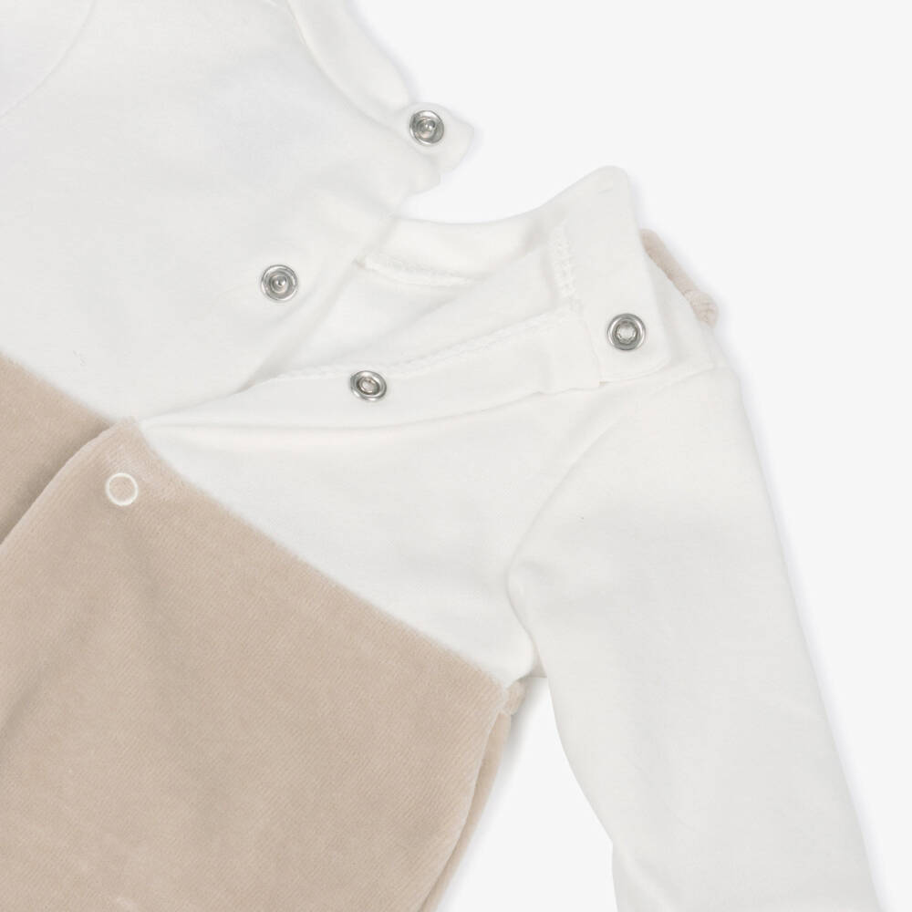 Babidu-Boys Beige Velour Teddy Bear Babygrow | Childrensalon Outlet