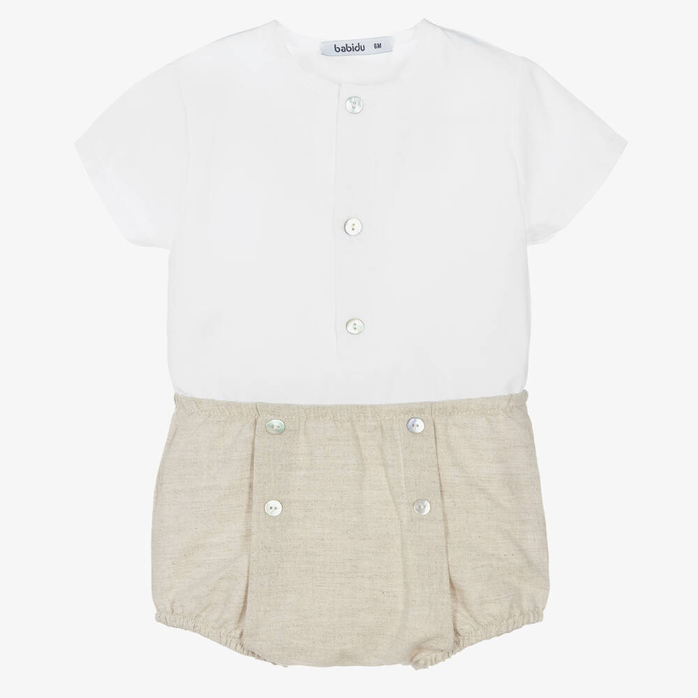 Babidu - Белая рубашка и бежевые шорты из хлопка | Childrensalon