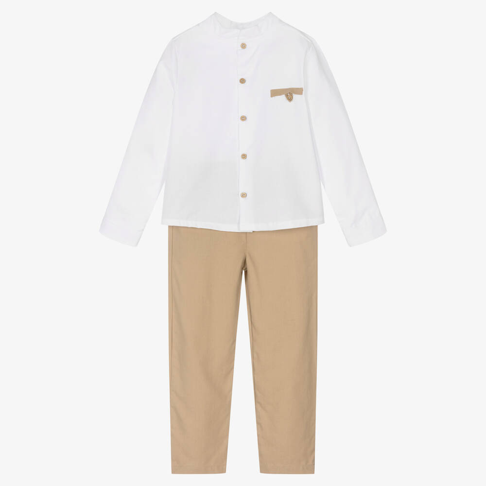 Babidu - Ensemble pantalon beige et blanc Garçon | Childrensalon