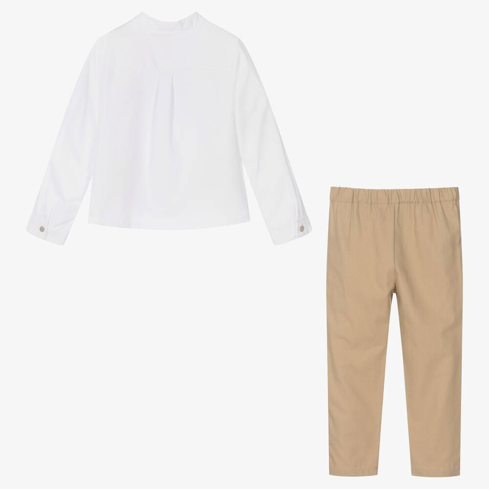 Babidu-Boys Beige & White Trouser Set | Childrensalon Outlet