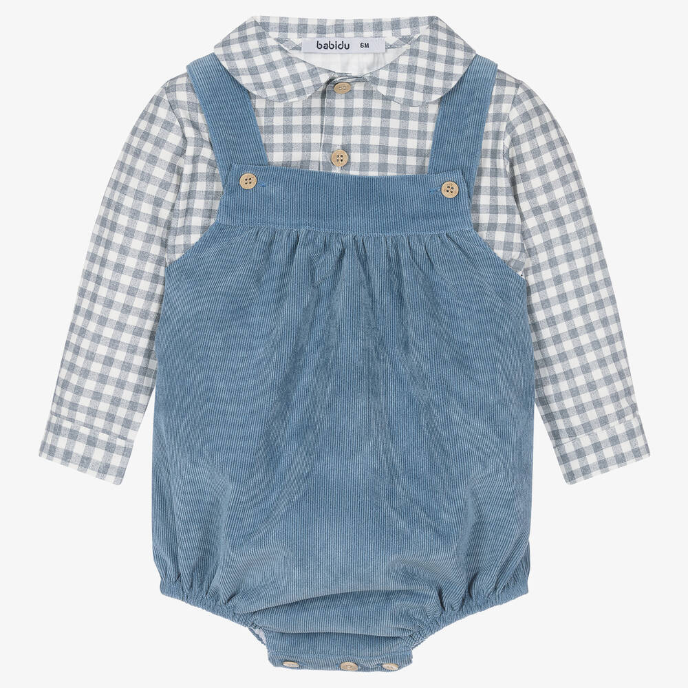 Babidu-Boys Blue Check Cotton Dungaree Set | Childrensalon Outlet