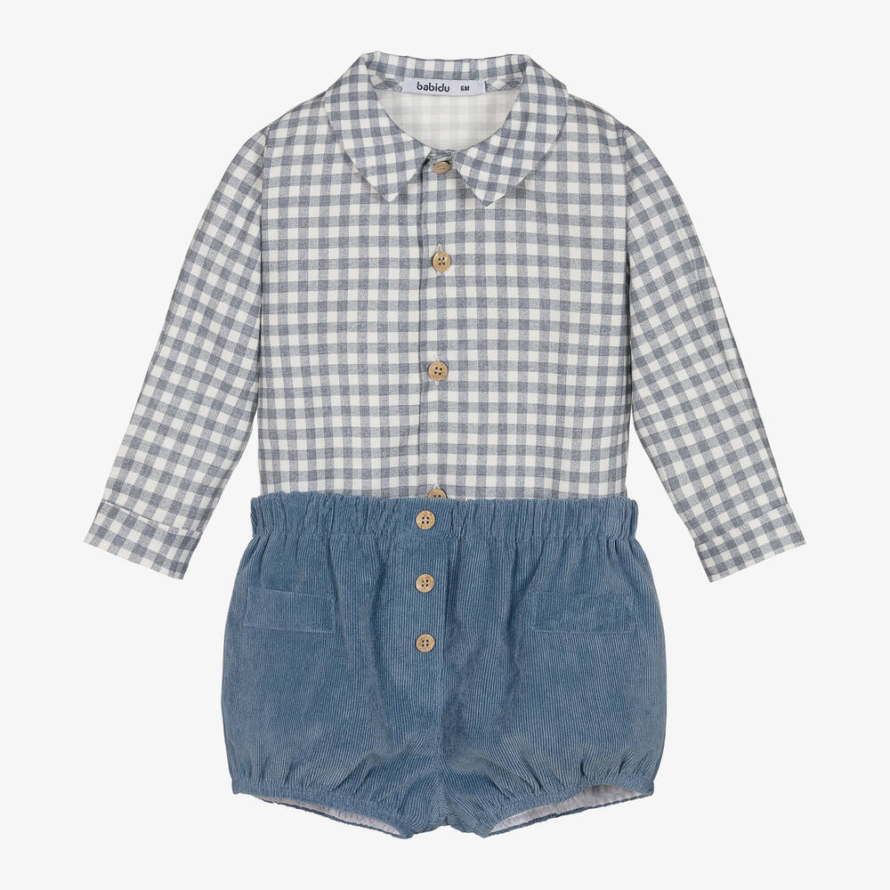 Babidu - Ensemble short coton bleu carreaux | Childrensalon