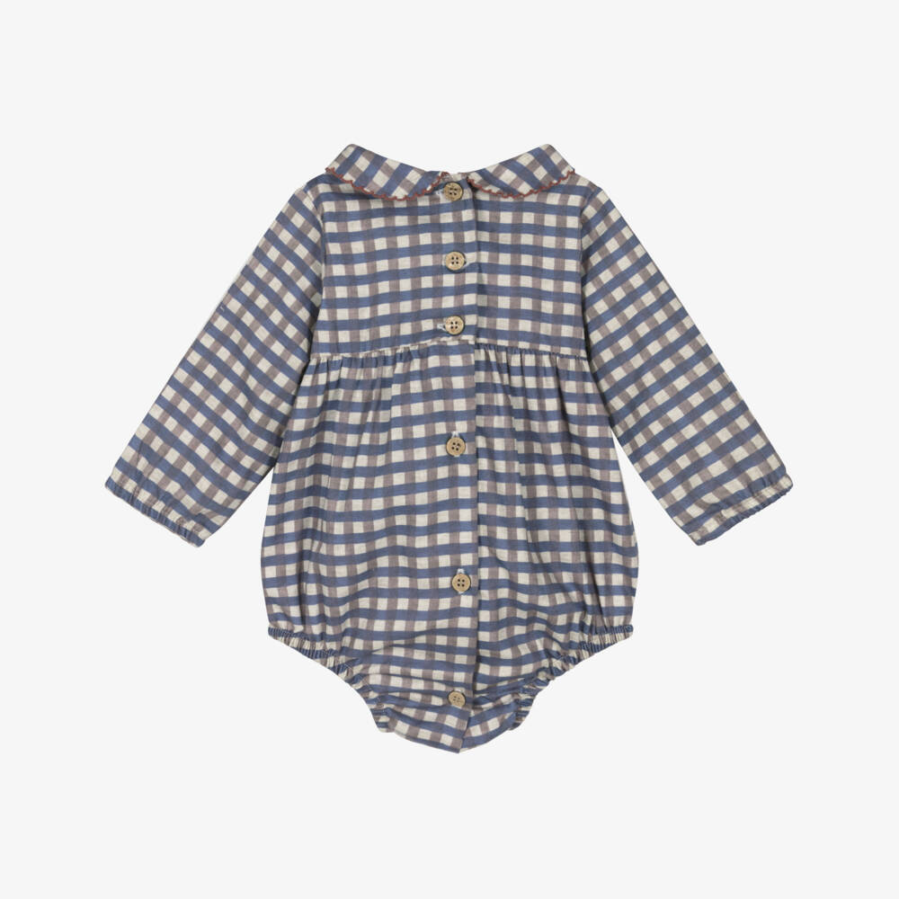 Babidu-Boys Blue Checked Cotton Romper | Childrensalon Outlet