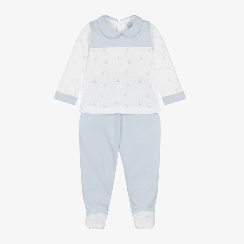 Babidu-Boys Blue Cotton Boats 2 Piece Babygrow | Childrensalon Outlet