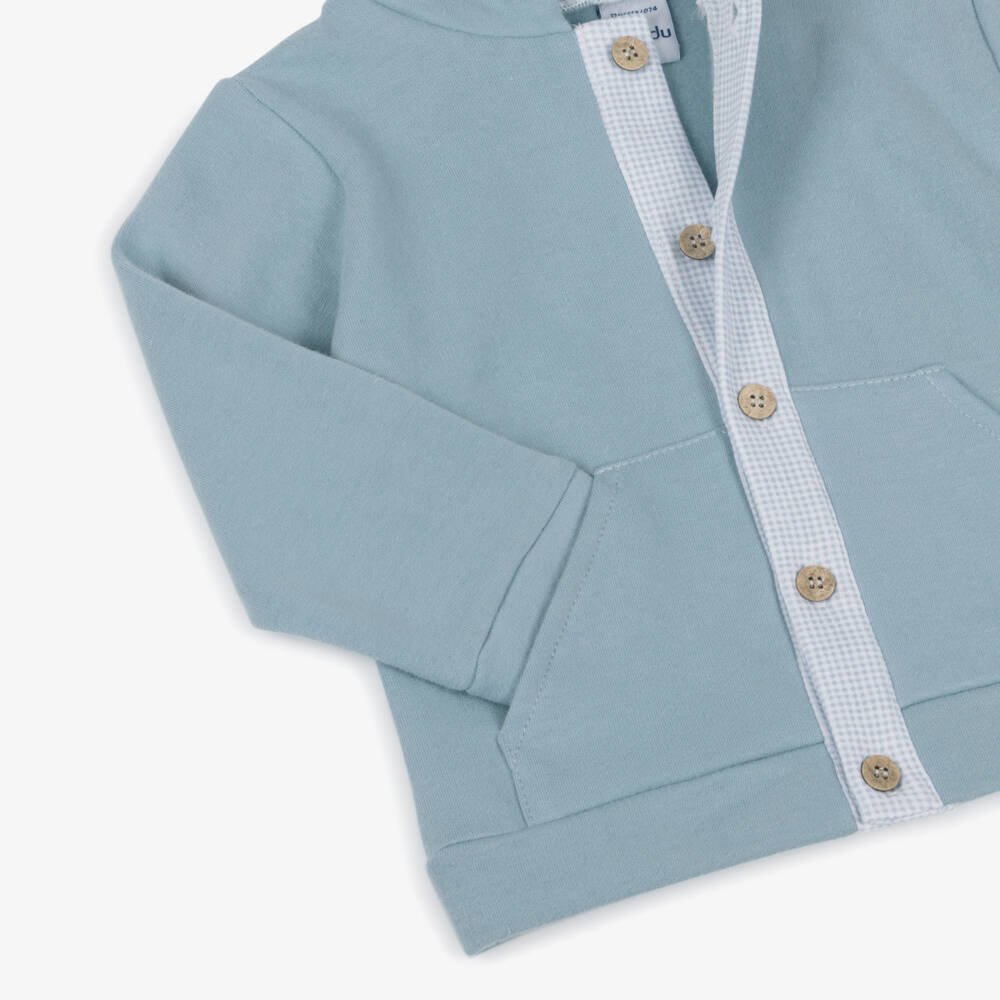 Babidu-Boys Blue Cotton Button-Up Hooded Tracksuit | Childrensalon Outlet