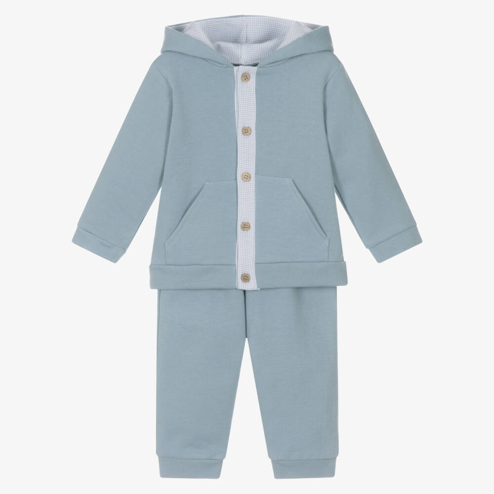 Babidu-Boys Blue Cotton Button-Up Hooded Tracksuit | Childrensalon Outlet