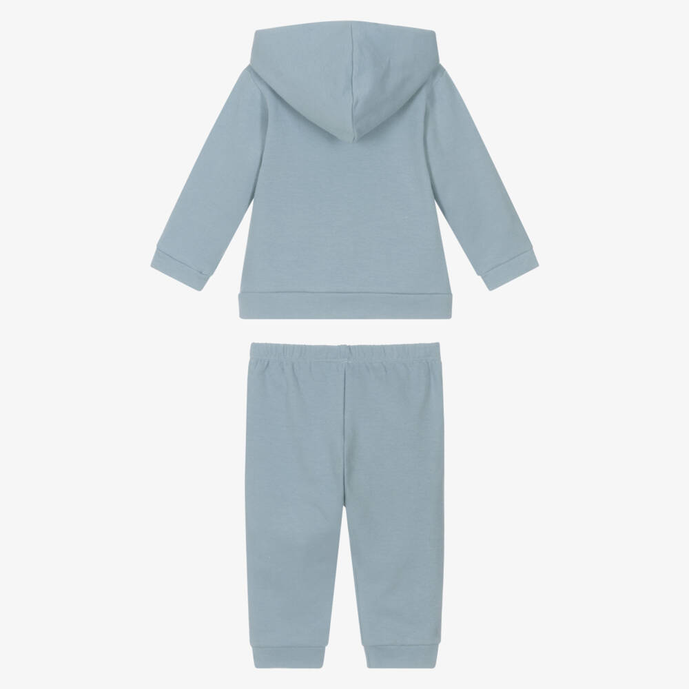 Babidu-Boys Blue Cotton Button-Up Hooded Tracksuit | Childrensalon Outlet
