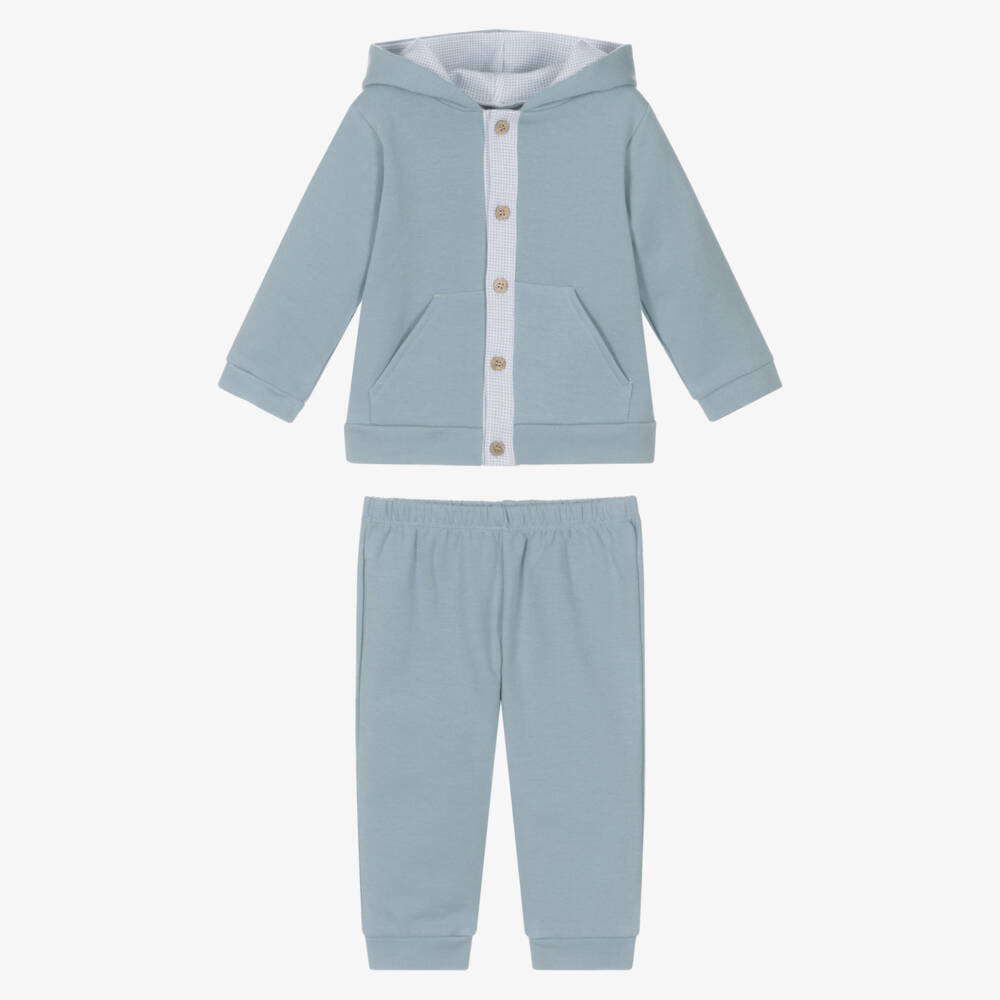 Babidu-Boys Blue Cotton Button-Up Hooded Tracksuit | Childrensalon Outlet