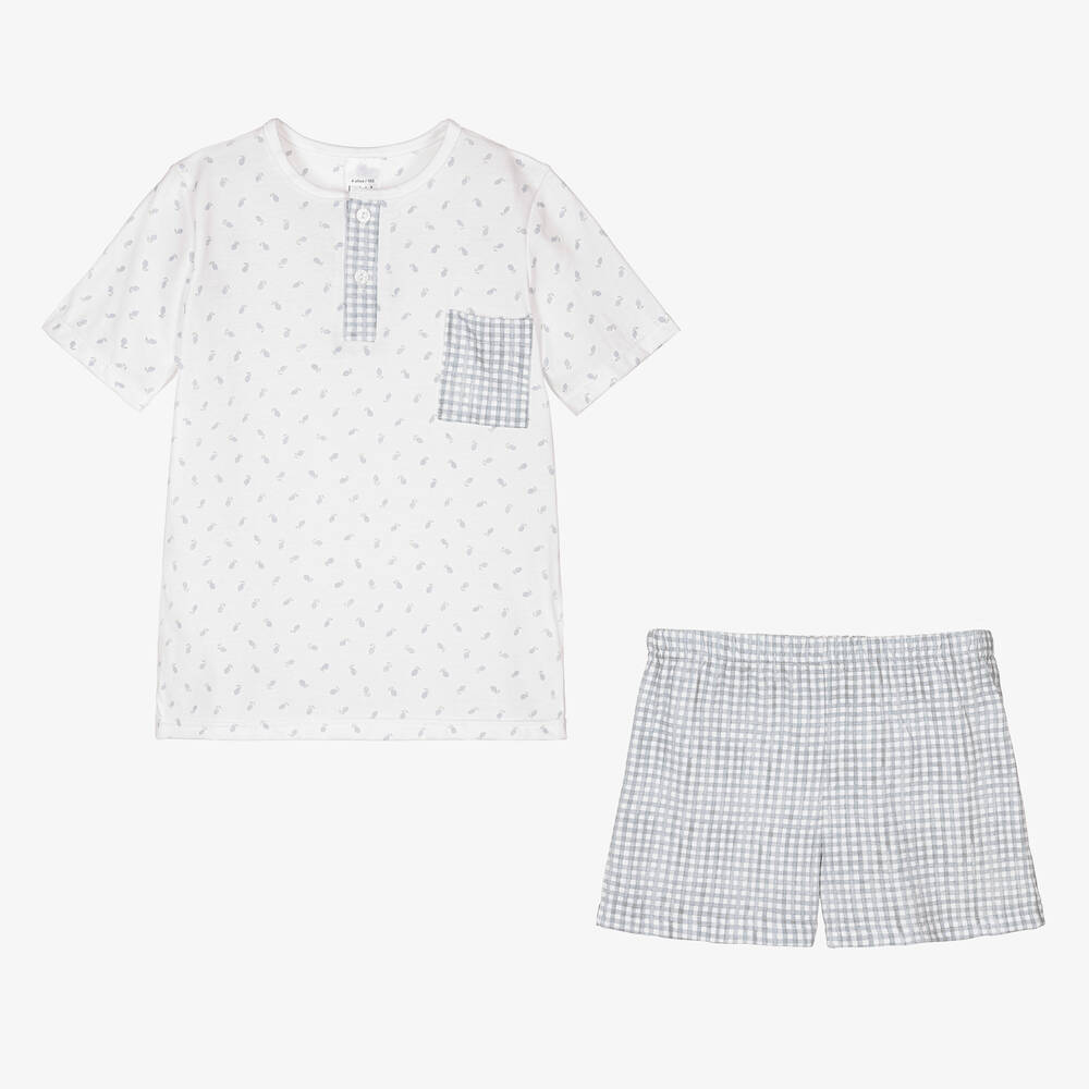 Babidu-Boys Blue Cotton Check Short Pyjamas | Childrensalon Outlet