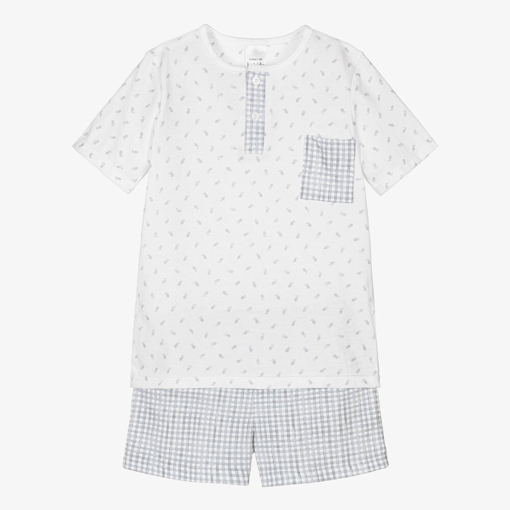 Babidu - Pyjama short coton bleu à carreaux | Childrensalon