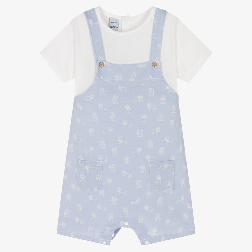 Babidu - Kurzes Baumwoll-Latzhosen-Set blau | Childrensalon