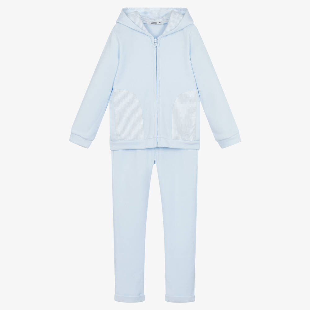 Babidu - Boys Blue Cotton Hooded Tracksuit | Childrensalon