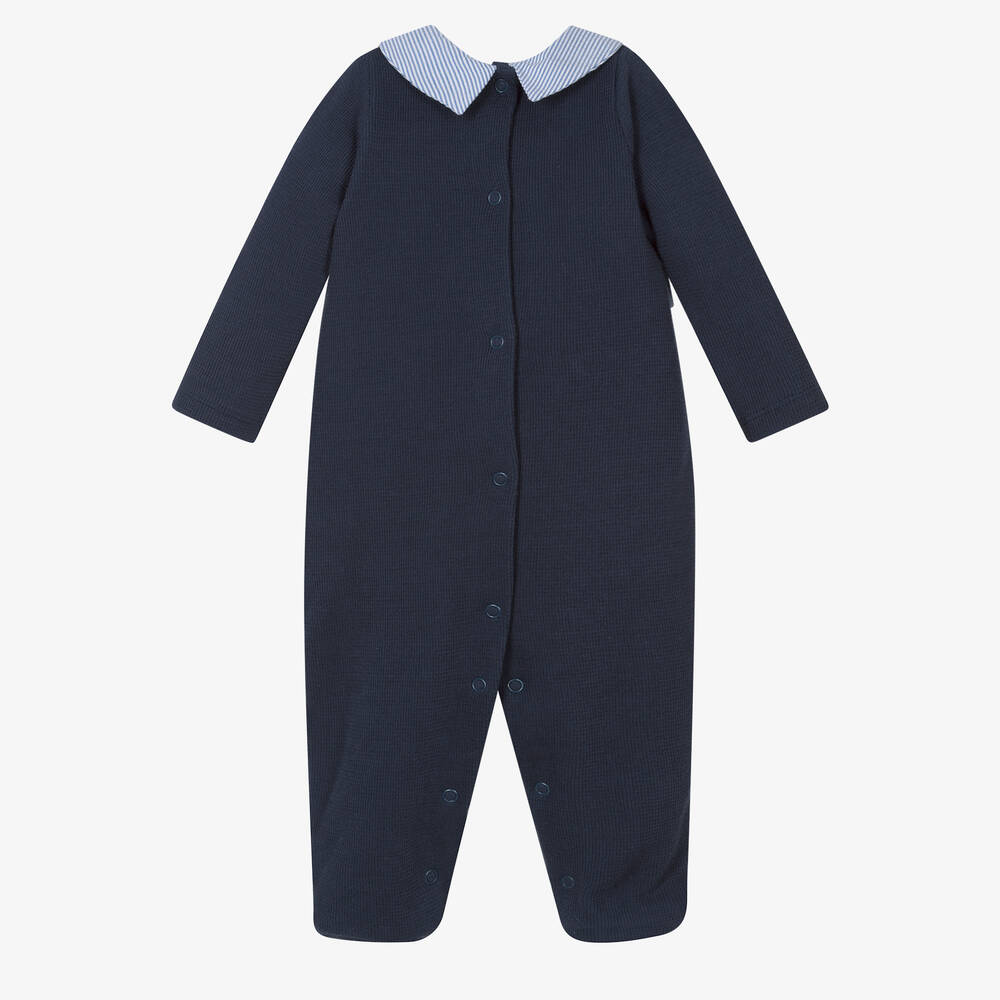 Babidu-Boys Blue Cotton Knit Collared Babygrow | Childrensalon Outlet