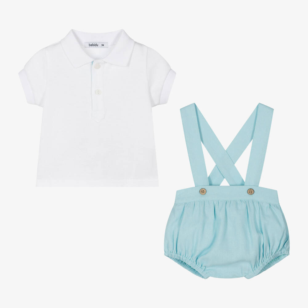Babidu-Boys Blue Cotton & Linen Shorts Set | Childrensalon Outlet