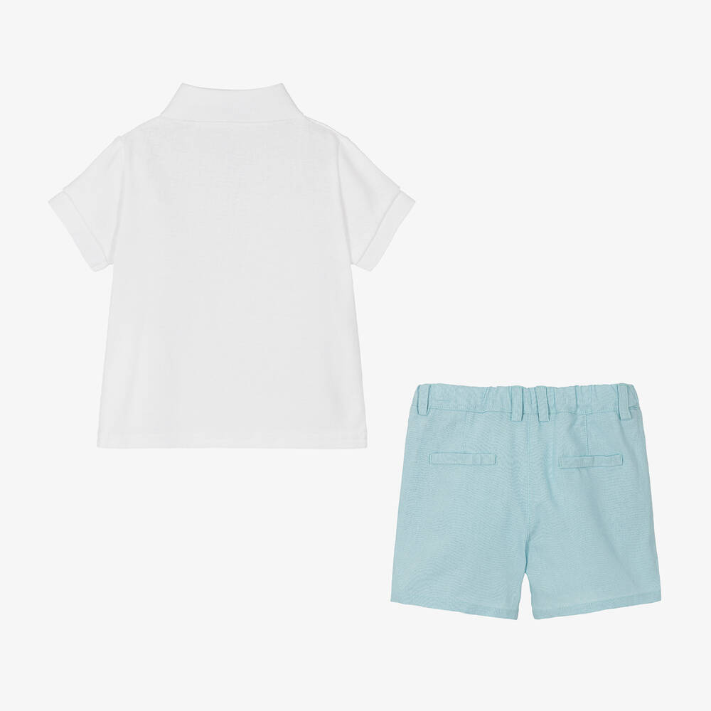 Babidu-Boys Blue Cotton & Linen Shorts Set | Childrensalon Outlet
