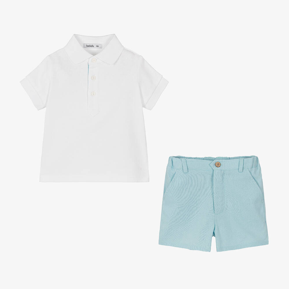 Babidu-Boys Blue Cotton & Linen Shorts Set | Childrensalon Outlet