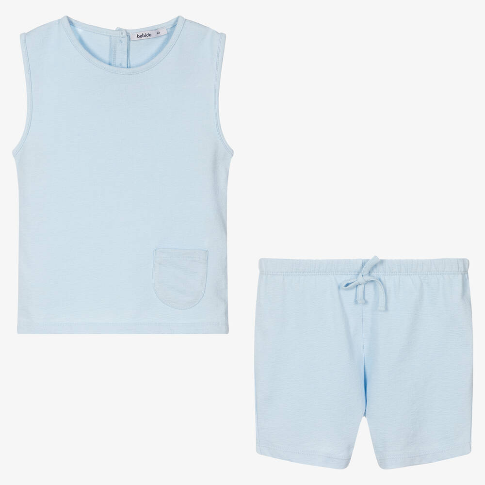 Babidu-Boys Blue Cotton Shorts Set | Childrensalon Outlet
