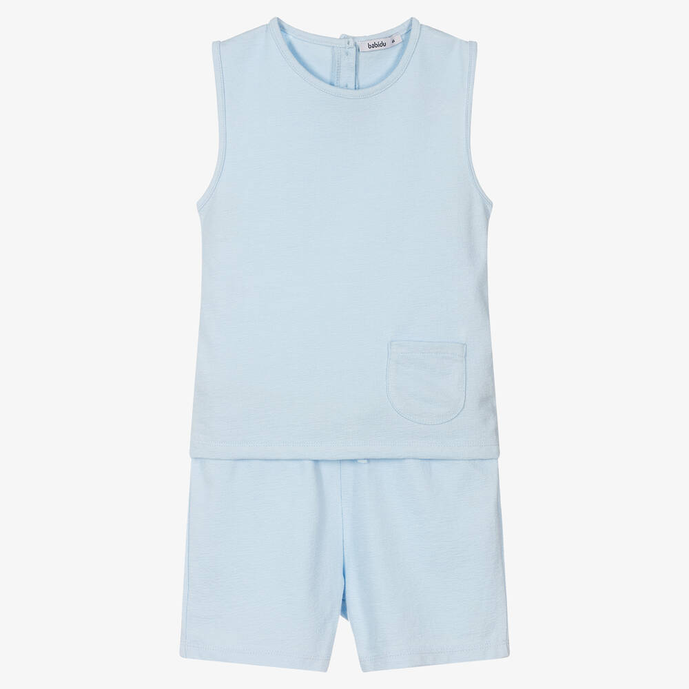 Babidu-Boys Blue Cotton Shorts Set | Childrensalon Outlet