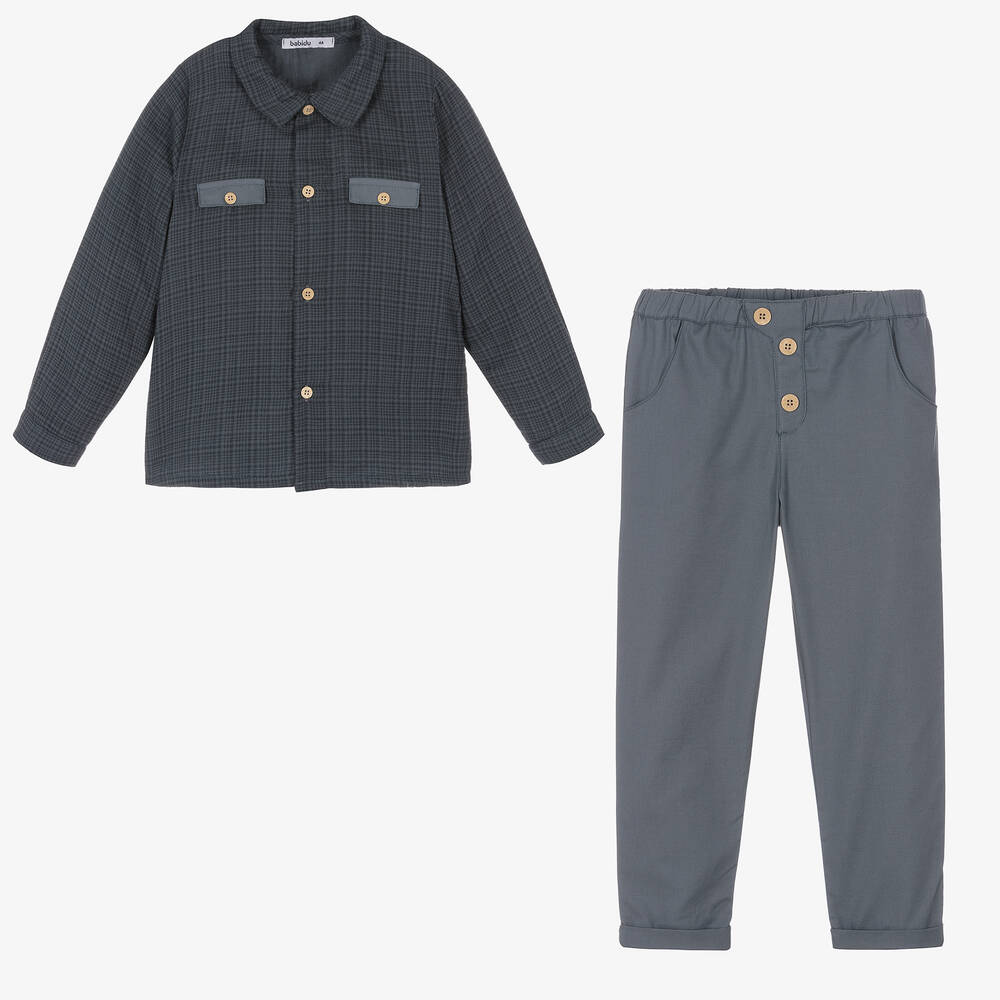 Babidu-Boys Blue Cotton Trouser Set | Childrensalon Outlet