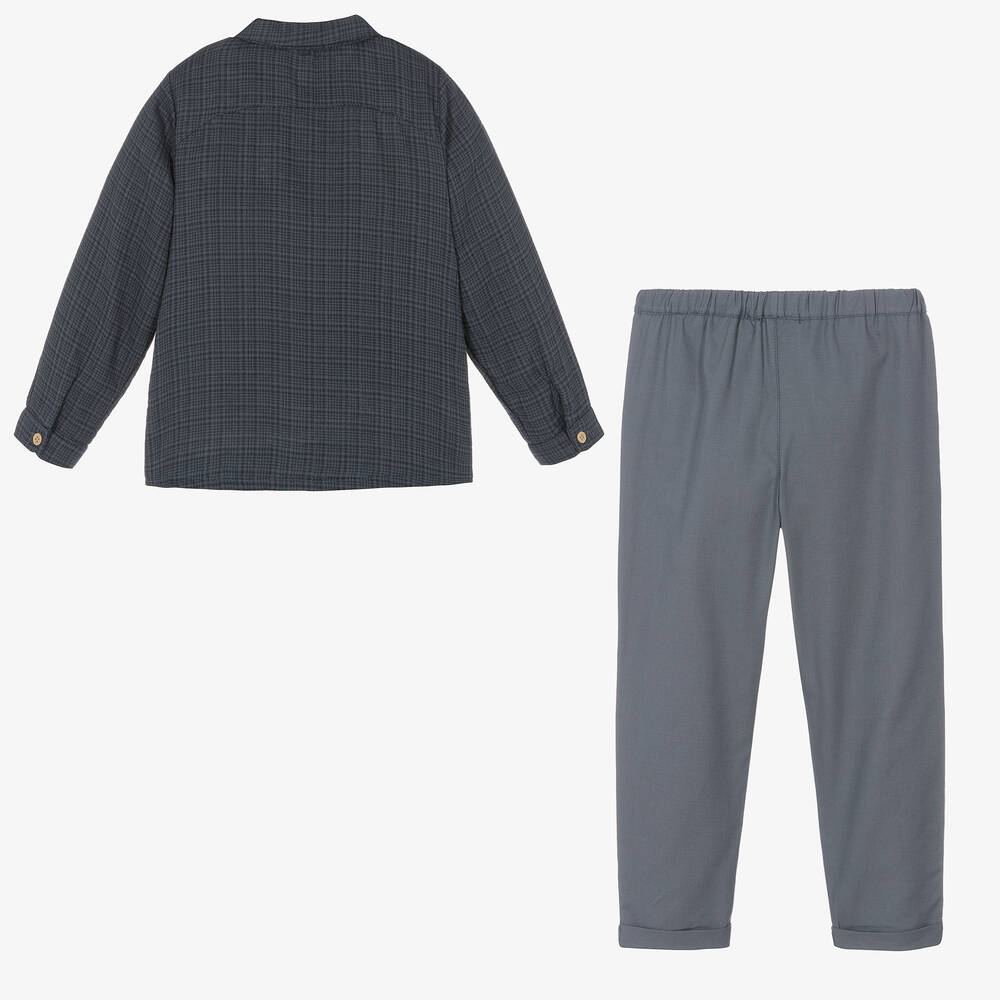 Babidu-Boys Blue Cotton Trouser Set | Childrensalon Outlet