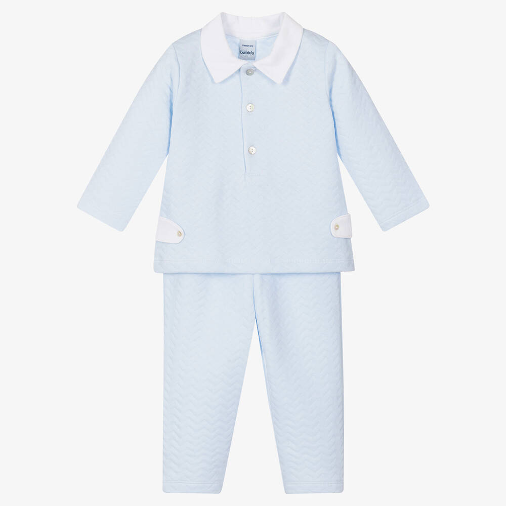 Babidu - Boys Blue Cotton Trouser Set | Childrensalon
