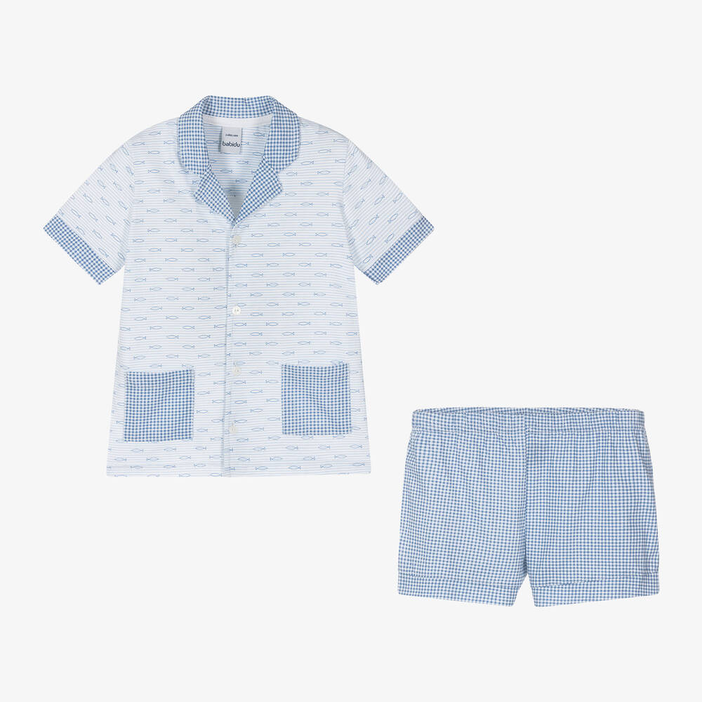 Babidu-Boys Blue Fish Cotton Short Pyjamas | Childrensalon Outlet
