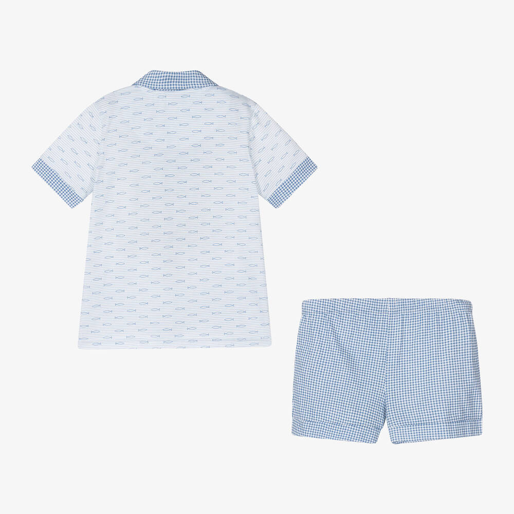 Babidu Boys Blue Fish Cotton Short Pyjamas Childrensalon Outlet