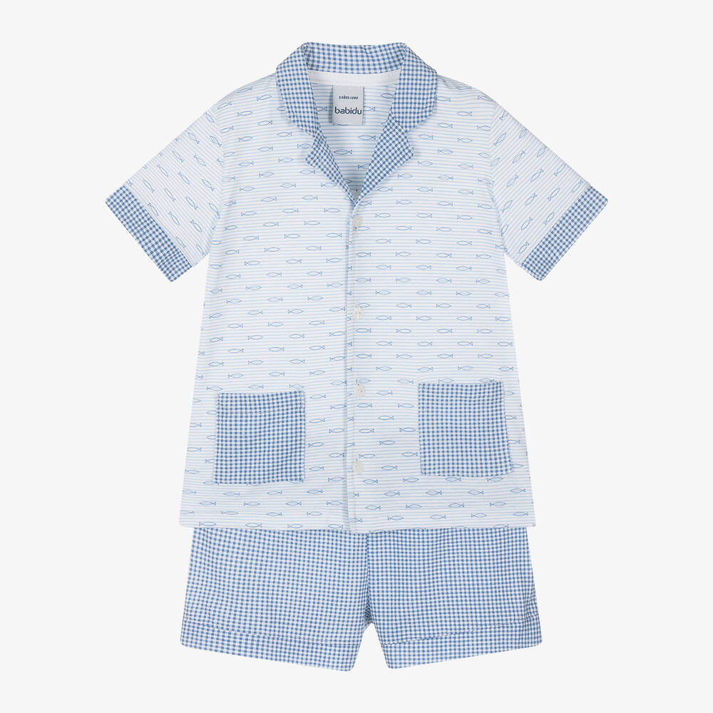 Babidu-Boys Blue Fish Cotton Short Pyjamas | Childrensalon Outlet