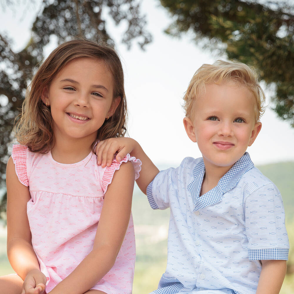 Babidu-Boys Blue Fish Cotton Short Pyjamas | Childrensalon Outlet