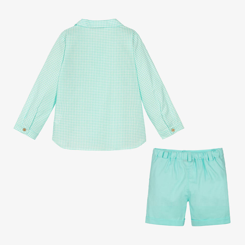 Babidu-Голубая рубашка в клетку и шорты из хлопка | Childrensalon Outlet
