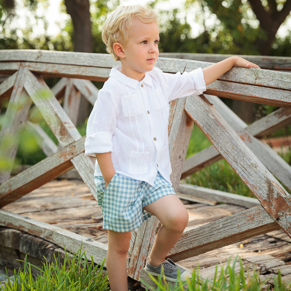 Babidu-Boys Blue Gingham Cotton Shorts Set | Childrensalon Outlet