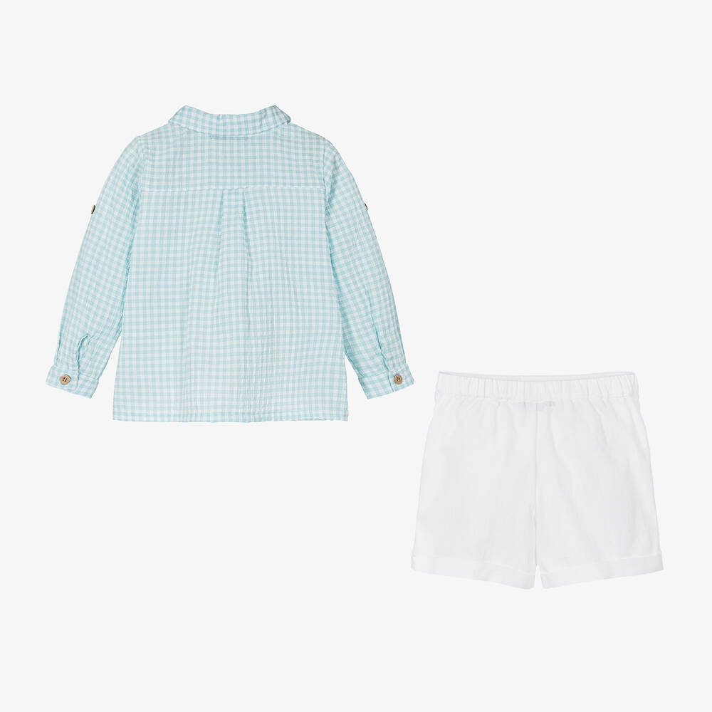 Babidu-Boys Blue Gingham Cotton Shorts Set | Childrensalon Outlet