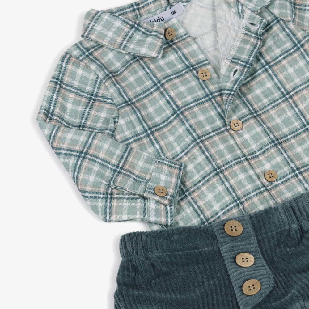 Babidu-Boys Blue & Green Check Shorts Set | Childrensalon Outlet